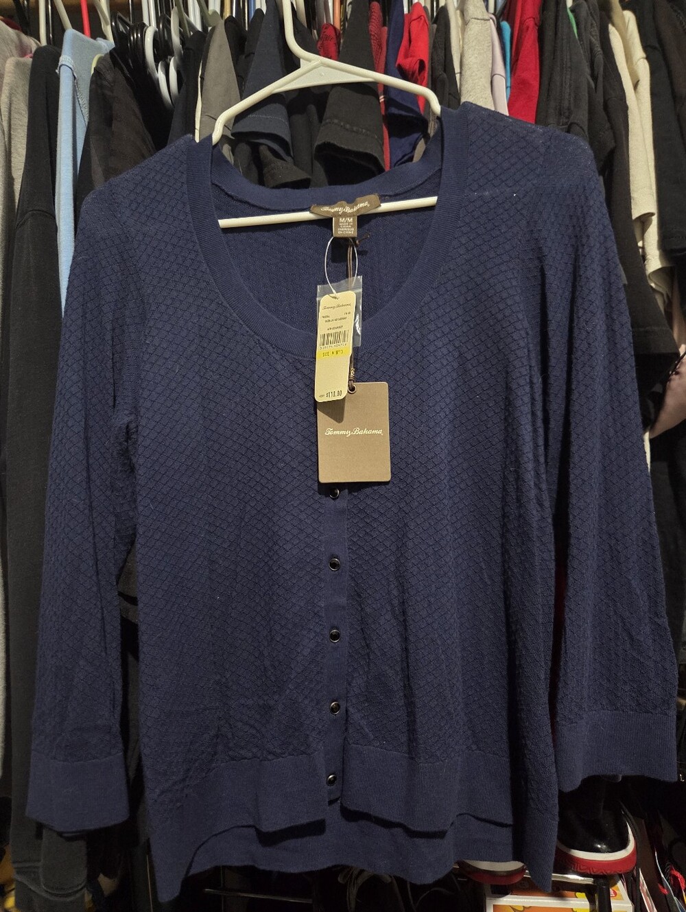 Tommy Bahama Navy Blue Textured Button-Front Cardigan